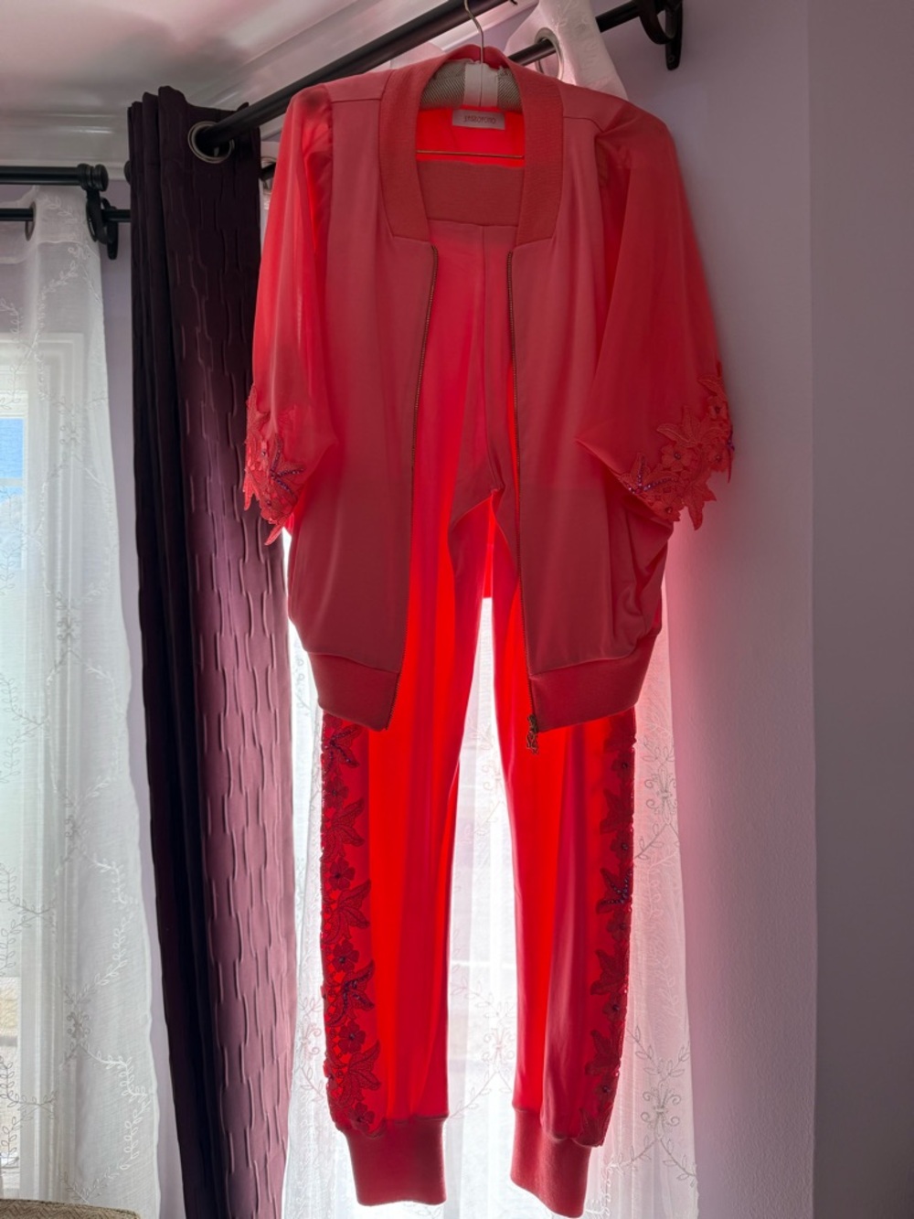 Coral Pink Embellished Two-Piece Set